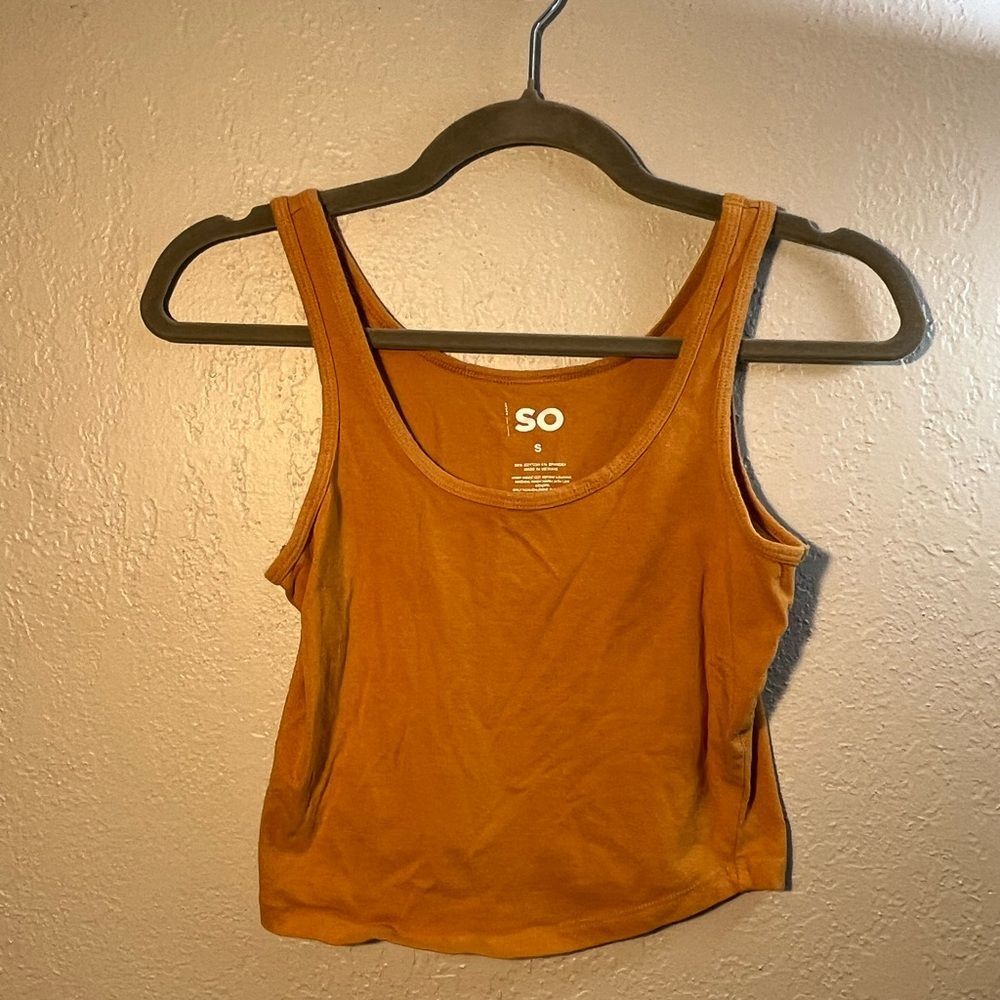 SO Tan Orange Sleeveless Crop Tank Top Camisole Cami SZ S Sporty Athletic Casual